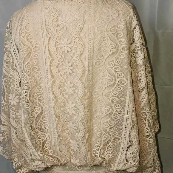 Beyond Vintage lace vneck peach blouse‎ - Picture 8 of 13